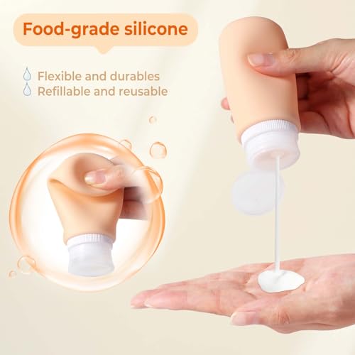 Diboniur 4 Stück Reiseflaschen Zum Befüllen, Silikon Reiseflaschen, Reiseset Flüssigkeiten Set für Shampoo, Creme, Lotion, Reise Gadgets (98 ml)