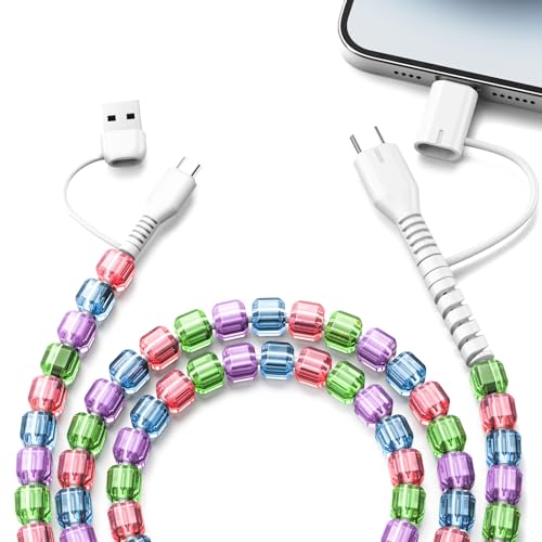 ATESSON USB C Cable 4 in 1 Multi Fast Charging Cord Beaded Phone Charger Cord 3.3FT with Type C & iOS Port for iPhone 17 16 15 14 13 12 11 Pro Max and Android Cute Phone Accessories for Women Girls