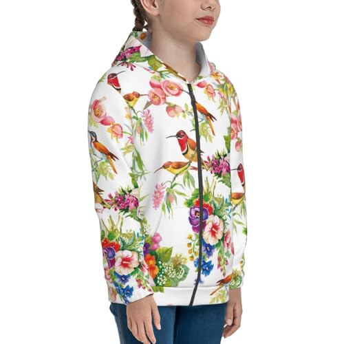 Wild Exotic Birds And Flowers Kid Hoodies Boys Zip Up Sweatshirts Girls Pullover with Pocket4