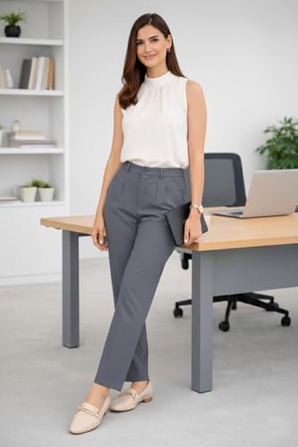 Image of Women's Formal Trousers | Stretch & Regular Fabric Options | Straight Fit Office Wear Pants with Pockets | Casual Trouser for Womens
