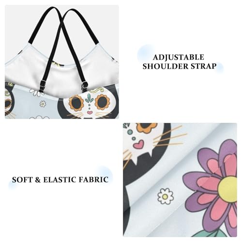 Girls One Piece Swimsuits Black Cat Skeleton Sugar Skull Pattern Sport Halter Swimwear Beach Bathing Suit, 4T3