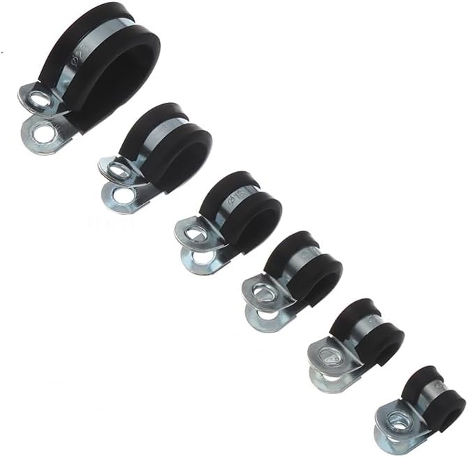 30Pcs Rubber Cushioned Cable Clamp Stainless Steel Cable Clamps Waterproof Hose Clamp Pipe Clamp Assorted in 6 Sizes Black
