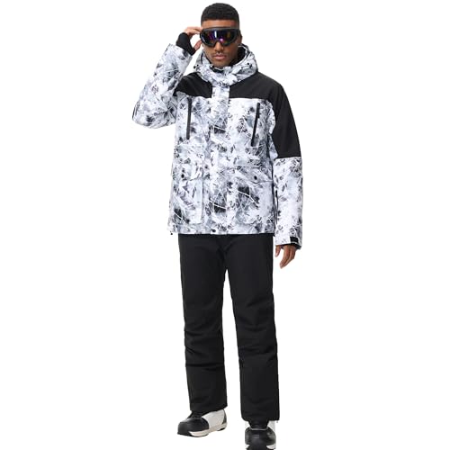 ALSOGO Skianzüge Für Herren 2-teiliger Snowboard Sets Wasserdicht Winddicht Winter Warme Ski Jacke und Hosen Set Zum Skifahren Snowboarden Klettern