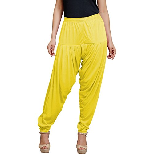 Women's Cotton Spandex Patiala Pants – Stretchable Ethnic Bottom Wear with Pleats for Casual & Traditional Outfits (Yellow)