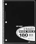 Top Flight Standards 5-Subject Wirebound Notebook, 180 Sheets, 3-Hole Punched, Wide Rule, 10.5 x 8 Inches, 1 Notebook, Color May Vary (31414)