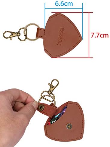 Rayzm Keychain Guitar Picks Holder with 6pcs Picks, Leather Guitar Plectrums Case Bag, Guitar Headstock Strap Button Tie for Acoustic/Electric/Bass Guitars