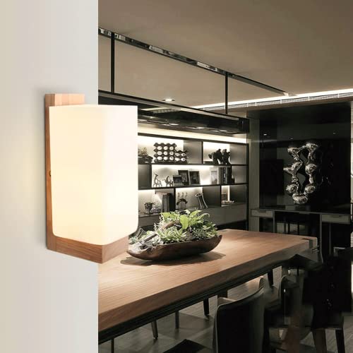 Luces de pared de madera con aplique de pantalla de vidrio rectangular de estilo industrial 4