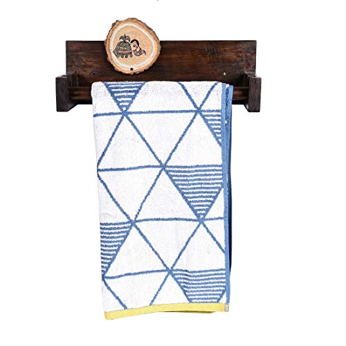 Image of Aakriti Art Creations Madhubani Art Wooden Towel Holder | Handcrafted Wooden Matte Finish Natural Brown Wall Mounted Towel Holder for Bath & Wash Area