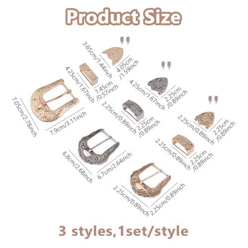 Image of DICOSMETIC 3 Sets Belt Buck Set Western Cowboy Buckle Set Alloy Belt Buckle Engraved Cowboy Rodeo Belts Replacement for Adult