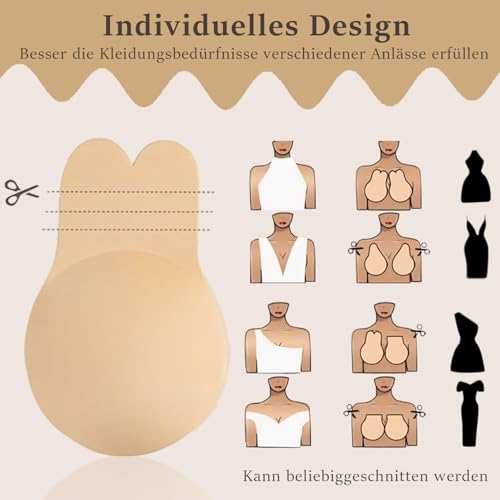 Klebe BH Ohne Träger Push up Trägerloser Rückenfrei BH Große Brust und Kleine Brüste Sticky Bra Klebe-BHS für Rückenfreies Kleid (DE/NL/SE/PL, Körbchengröße & Bandgröße, B, Beige)