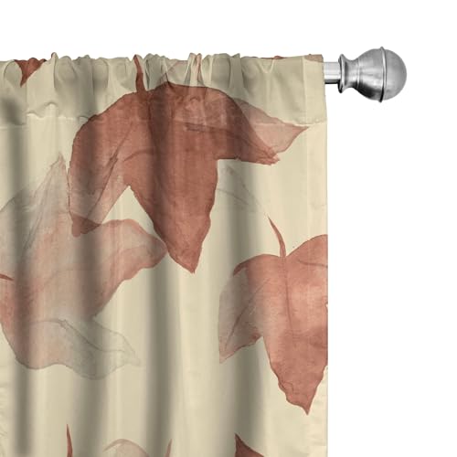 Ambesonne Falling Leaves Window Curtains, Romantic Fall Themed Leafy Pattern