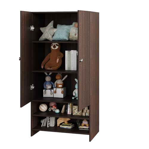 Image of FURNEASER YSH Engineered Wood Wardrobe Almirah for Clothes with 2 Doors & Open Shoe Rack | Wooden Closet Cabinet Organizer for Bedroom Living Room | Storage Cupboard (Wenge)