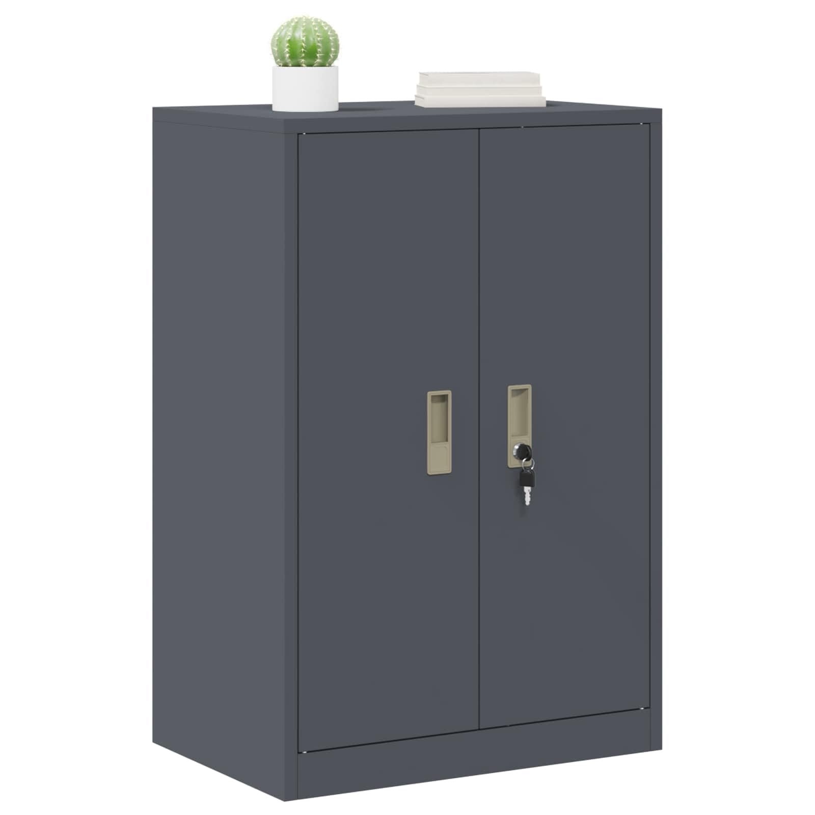 Armadio Portaoggetti Antracite in Acciaio 60x40x90 cm con ante chiudibili, spazio per documenti e raccoglitori, compatibile per ufficio, home office e studio