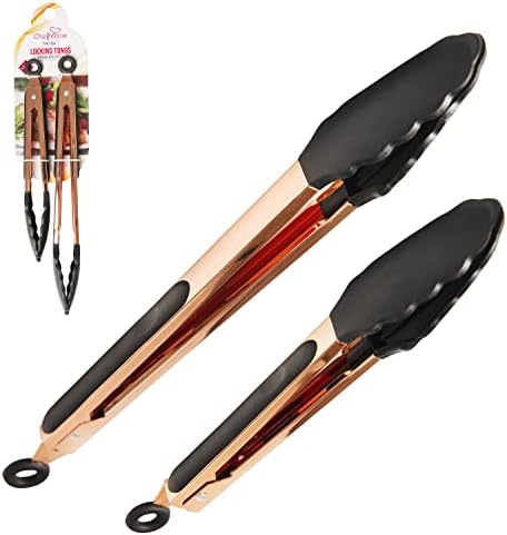 Cheffellow Kitchen Tongs 9" Silicone Tongs Premium Rose Gold BBQ Tongs Perfect for Serving Salad Stainless Steel Made with Silicon Grips nonstick Cooking Tongs (9&12)