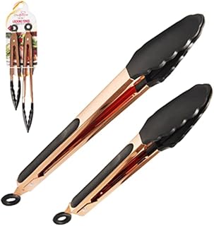 Cheffellow Kitchen Tongs 9" Silicone Tongs Premium Rose Gold BBQ Tongs Perfect for Serving Salad Stainless Steel Made with Silicon Grips nonstick Cooking Tongs (9&12)