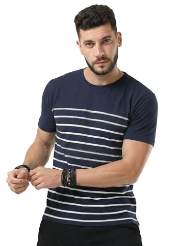 Image of fanideaz Mens Cotton Half Sleeve Striped Round Neck T Shirt