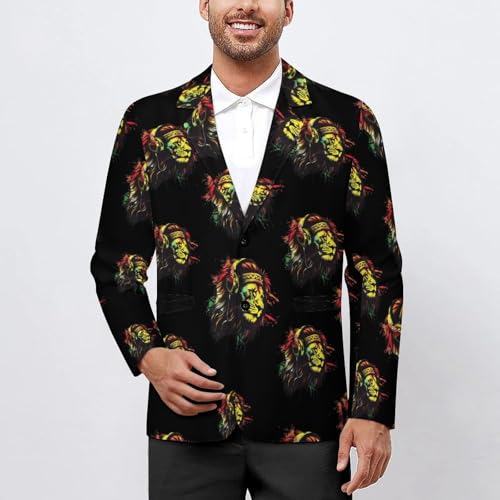 Rasta Reggae Music Jamaican Lion Men's Suit Jacket 2 Button Lapel Blazers Business Coat Tuxedo for Wedding Dinner2