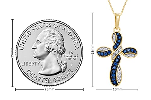AFFY Cross Pendant Necklace for Women – 14k Gold Over Sterling Silver with Simulated Blue Sapphire & White Cubic Zirconia, Twisted Design, Religious Jewelry, 18" Chain included4