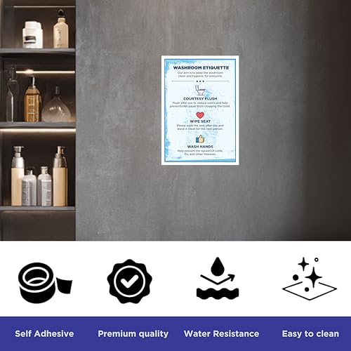 Image of Reko Frames Washroom Etiquette Bathroom Poster, Self Adhesive, Water Resistant, 8.2 x 11.5 Inches (Etiquette)