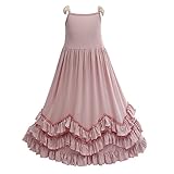 Girls Ruffles Maxi Dress Pink Color Halter Lace Fly Sleeve Cotton Party Dress Skirts (Pink, 8 Years)