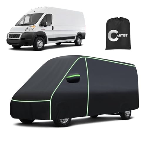 420D Car Cover for Ram ProMaster 2014-2025 2026 All Weather Van 4-Door Car Covers for ProMaster Accessories Outdoor UV Protection Waterproof Full Car Cover with Zipper & Reflective Safety Strips