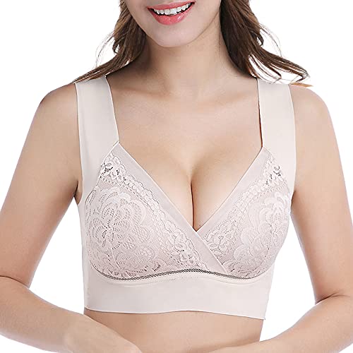 Image of WOWENY Seamless Lace Bras for Women Wirefree Comfortable Mesh Padded Soft Back Smoothing Bra