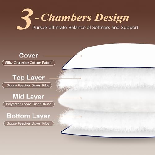 Cosybay Goose Feather Down Fiber Pillows Queen Size Set of 2, Luxury Bed Pillow for Sleeping, Ultra Soft Cover Hotel Collection Bed Pillows for Back,Stomach or Side Sleepers 20x30 by Cosybay - Image 4