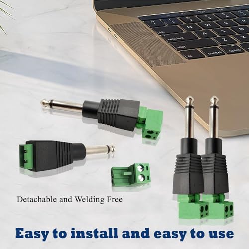 Image of MX 2 Pack 6.35mm 1 /4 inch Mono Plug TS 6.35mm Male Solderless Terminal Adapter Jack DIY Audio Cable Connector for Microphone Speaker Electric Guitar Bass Keyboard Amplifier Audio Cable Repair