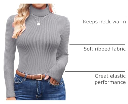 Image of Ekouaer Women's Turtleneck Shirts Ribbed Pullover Sweater Long Sleeves Tops Midweight Thermal Underwear Blouse