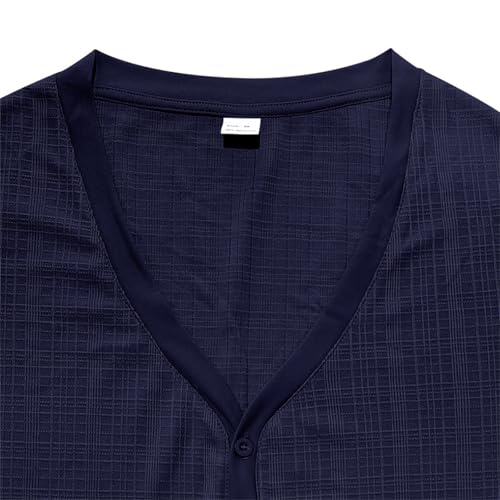 Men Viscose Pajama Top Button Up for Sleep, or Casual V Neck Short Sleeve, Breathable Summer Cardigan Style4