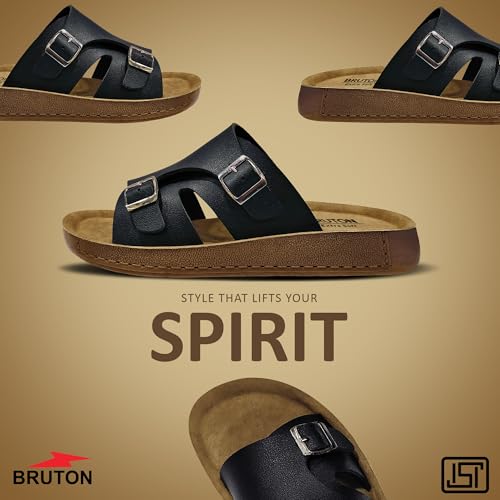 Image of BRUTON Stylish Men's Slippers | Comfortable, Lightweight & Anti-Skid | PU Material Casual Footwear for Office & Daily Use