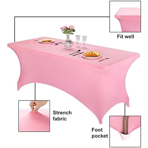 Image of FORLIFE 6Pack Spandex Table Covers 6ft,Fitted Tablecloth for 6ft Rectangular Tables, Stretch Patio Table Covers, Universal Spandex Table Cover for Wedding, Banquet, Party - Pink