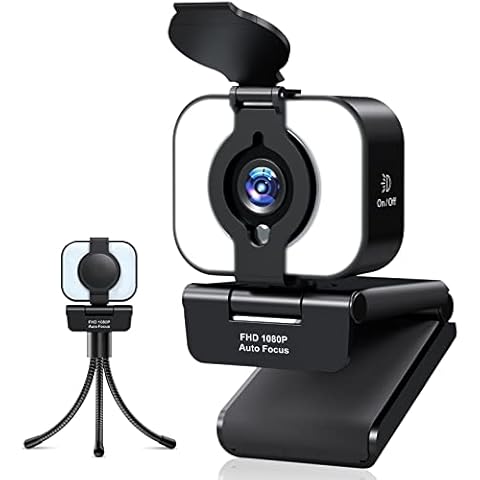XYiezkaxo 1080P Webcam, USB Webcam with Microphone for PC, Streaming Webcam with Light, Autofocus Webcam for Tiktok Youtube Skype Live Video Conference, PC Webcam with Privacy Cover and Tripod Cover