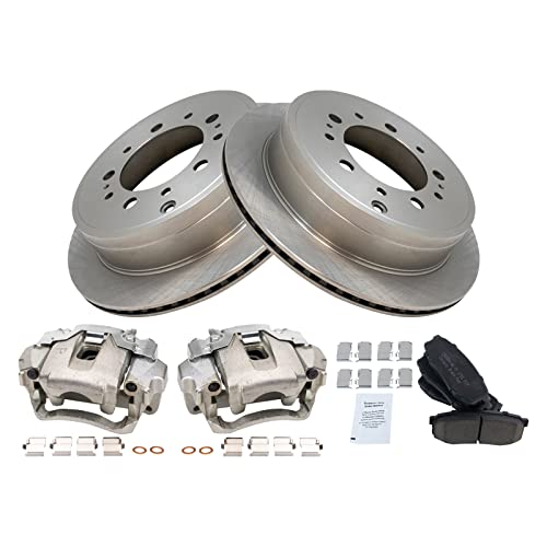 Image of TRQ Rear Brake Pad and Rotor Set Ceramic Vented Rotors Calipers Compatible with 2008-2015 Lexus LX570 Land Cruiser