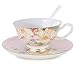 Tazza da tè e piattino in porcellana Chase Chic Vintage Tazza da tè in ceramica con finiture dorate, elegante tazza da tè floreale e piattino con cucchiaio coordinato (8.1 oz/240 ml)