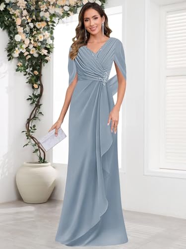 Lace Applique Mother of The Bride Dresses Formal Mermaid V Neck Long Evening Gowns with Cape3