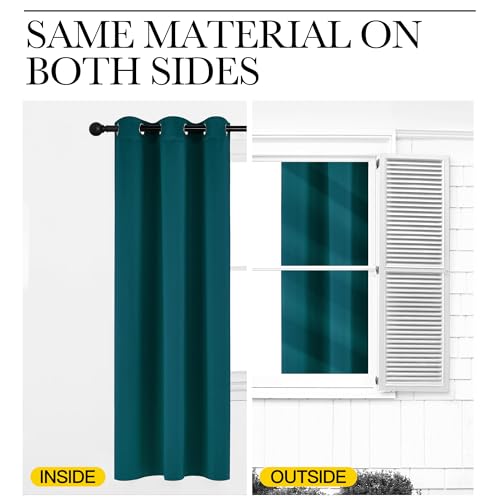 Image of NICETOWN Teal Blackout Cafe Faux Silk Curtains for Small Windows, 42 inch Wide by 63 inch Long, 2 Panels, Grommet Thermal Insulated Blackout Satin Drapes for Bedroom