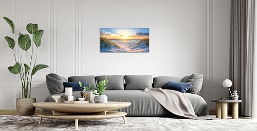 TutuBeer Beach Pictures Ocean Pictures Wall Decor White Beach with Dunes and Grass Picture Print on Canvas Ocean Seascape Paintings Canvas Art Prints Wall Decor Ready to Hang 16" x 32" by TutuBeer - Used condition - Image 3