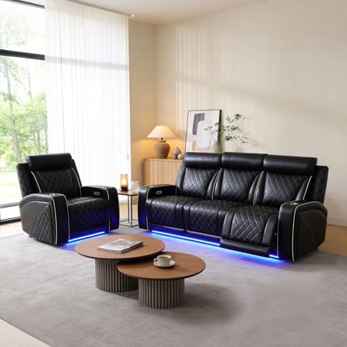 Leather Recliner Sofa with LED and USB Charging
