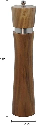 Miniatura 9 de Juego de 2 molinillos de madera de acacia para sal y pimienta de 10 pulgadas, kit de molinillo de pimienta manual con grosor ajustable (juego de