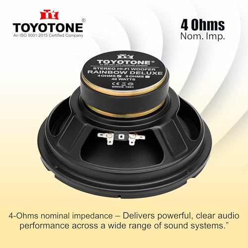 Image of TOYOTONE 8 inch Rainbow Deluxe Stereo HI-FI Woofer Speaker | Water Proof Coated Paper Cone with Rubber Surround | Copper Coil | Impedance 4 Ohms | 90 * 17MM Magnet | 40 Watt for Car and Home Audio System