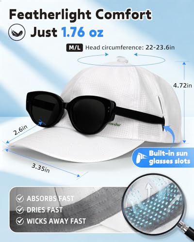 Image of Performance Running Hat for Women Men - UPF 80+ Baseball Cap, Lightweight Breathable Cooling Mesh Quick Dry for Golf White