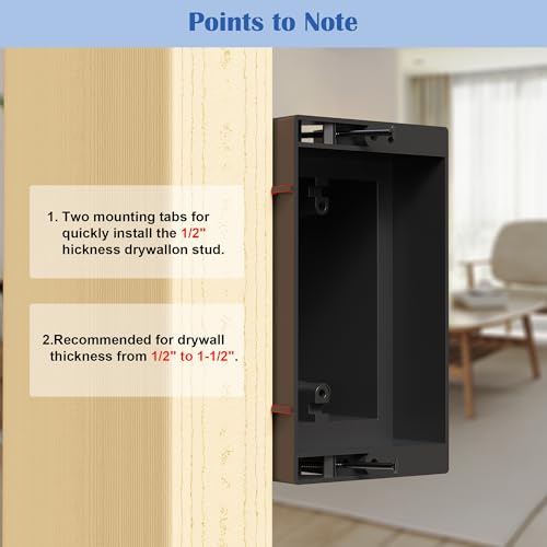 Image of Recessed Outlet /Electrical Box Single Gang, for Wall Mount TV, Antenna, Phone and Cable TV, Suitable for GFCI Outlet and Standard Outlet, for Old or New Construction (Black)