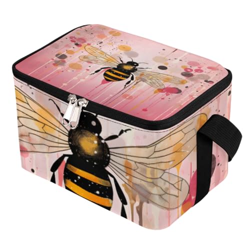 GzLeyigou Lunch Bags for Women Men 9 Cans,Honeybee Hot & Cold Food Delivery Bag Insulated Grocery Bag Insulated Lunch Box Honeybee Floral Cooler Bag for Office Work Picnic Beach
