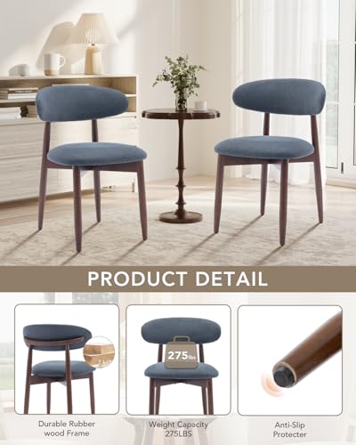 Image of Dining Room Chairs Set of 4, Upholstered Farmhouse Dining Chairs, Modern Fabric Kitchen Chairs with Solid Wood Leg,Blue