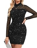 Caractéristiques : la mini robe dispose d'un col roulé, de paillettes scintillantes et d'une fermeture éclair dans le dos. Le design froncé et ajusté flatte votre silhouette, la longueur mini met en valeur les courbes de vos jambes, vous permettant de vous démarquer lors de toutes les fêtes