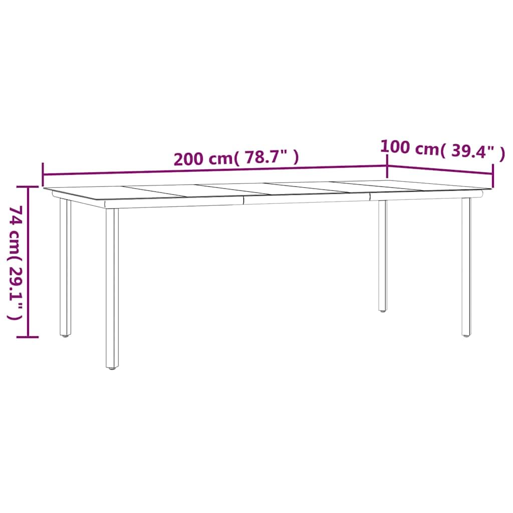 Mesa de comedor de jardín negra 200 x 100 x 74 cm, acero con recubrimiento en polvo y vidrio templado, mesa de jardín para terraza, balcón, jardín, patio, porche, resistente y fácil de limpiar