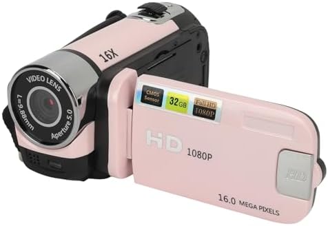 BROLEO D90 1080P 16X Digital Zoom Video Camera Camcorder, 2.4In Lcd Screen 16Mp Digital Camera Recorder 32Gb Vlogging Camera With Fill Light, Hd Video Recording Camcorder (Pink)