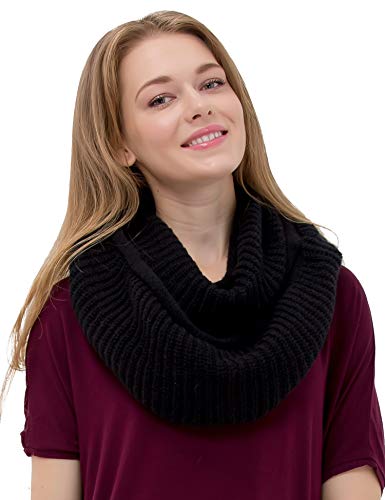 Dimore Womens Winter Ribbed Knit Infinity Circle Loop Scarf Thick Ribbed (Black)