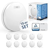 ALPENLUFT Rauchmelder Funk Vernetzt 10 Jahre Batterie, Rauchwarnmelder & Hitzemelder 2in1, Feuermelder, Brandmelder, Funkrauchmelder Vernetzbar | Ohne Bohren, Kein LED Blinken EN14604 TÜV (10er Pack)